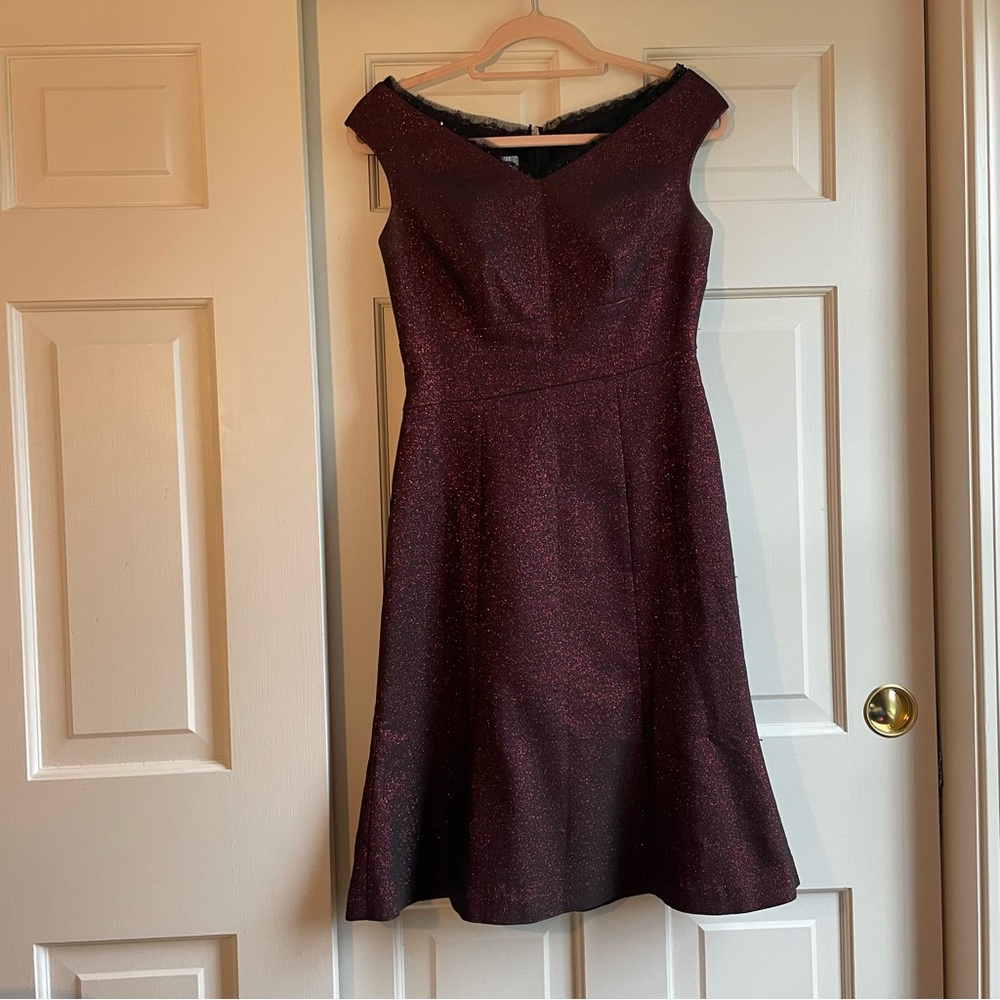Kay Unger Burgundy Off-Shoulder Dress